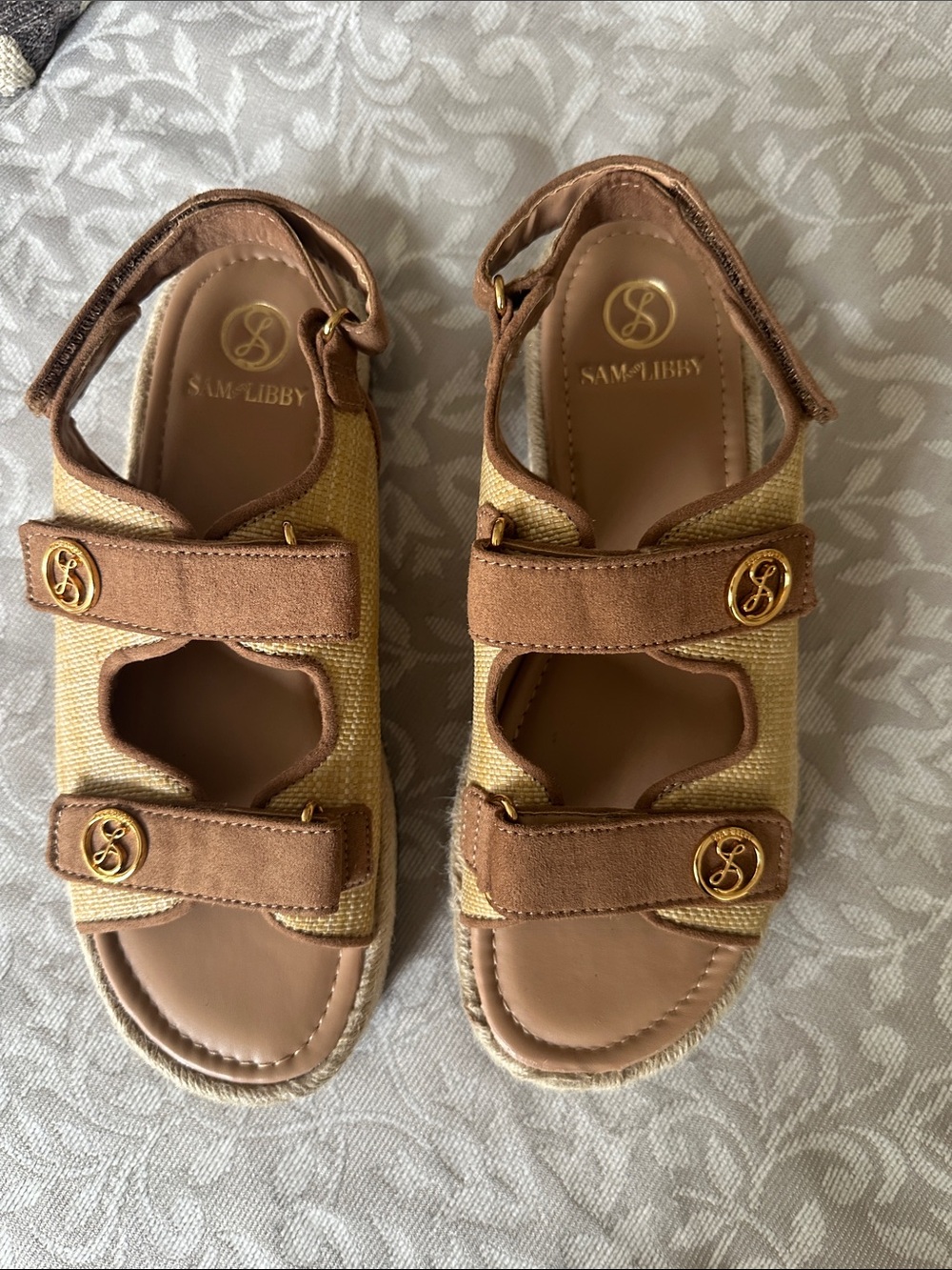 Sam & Libby Tan and Beige women's Velcro Strap Sandals